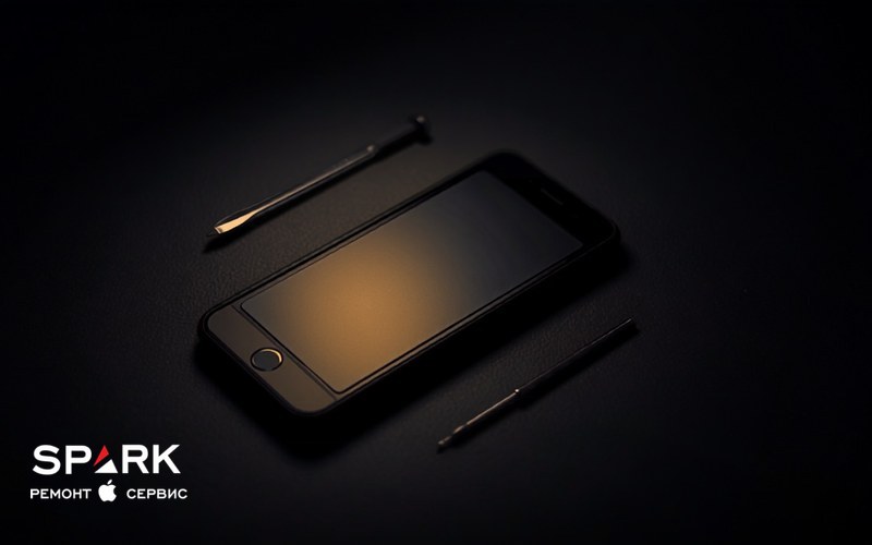 iPhone на темному маті поруч із пінцетом і годинниковою викруткою перед діагностикою