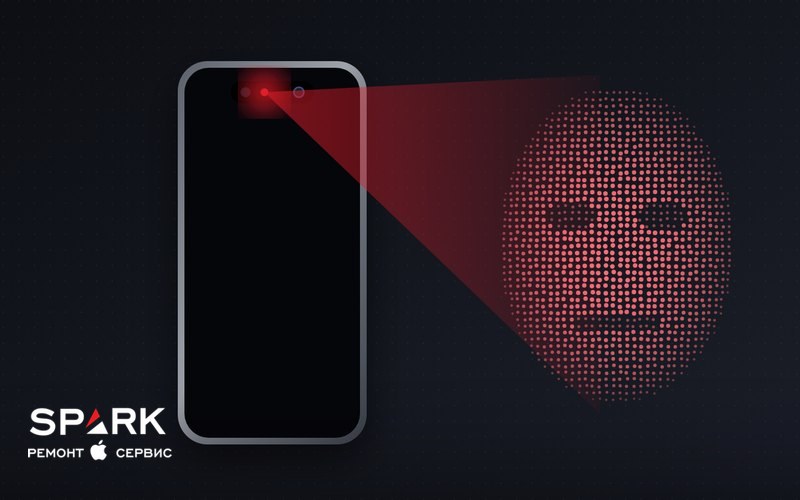 Схема роботи Face ID: проектор у верхній частині iPhone малює на обличчі сітку інфрачервоних точок