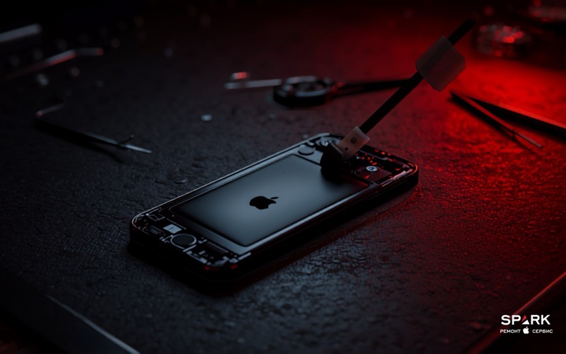 Замена аккумулятора iPhone на рабочем столе мастера SPARK