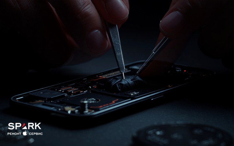 Мастер SPARK извлекает вздувшийся аккумулятор iPhone во время замены
