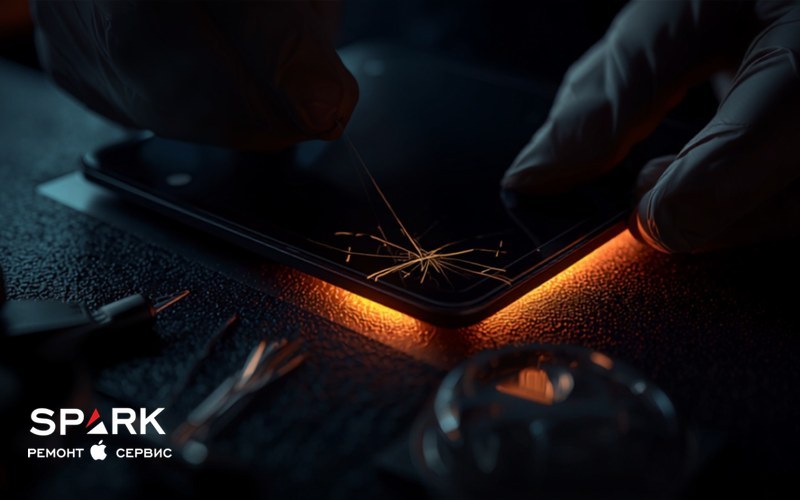 Мастер SPARK снимает разбитое стекло iPad тонкой струной после прогрева